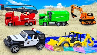 Police car, JCB Excavator, Construction Vehicles catch thief - Toy for kids