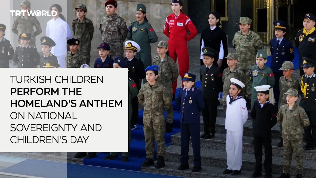 Turkish children perform the Homeland's Anthem on National Sovereignty and Children's Day