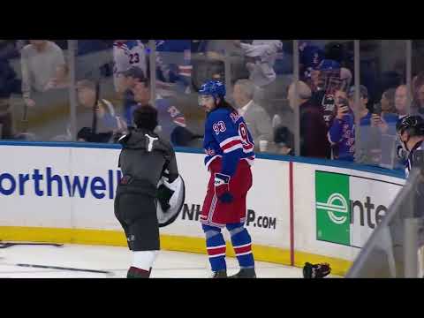 Big scrum after Arizona Coyotes vs New York rangers game including Igor Shesterkin in the scrum
