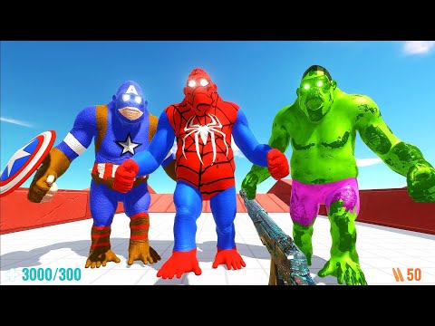 DEATH RUN vs SPIDERMAN GORO & CAPTAIN AMERICA GORO & HULK GORO - Animal Revolt Battle Simulator