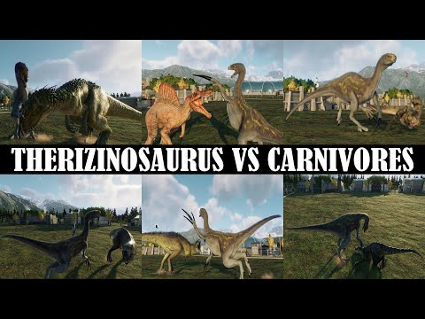 THERIZINOSAURUS VS ALL DINOSAURS (ALL DLC) | JURASSIC WORLD EVOLUTION 2
