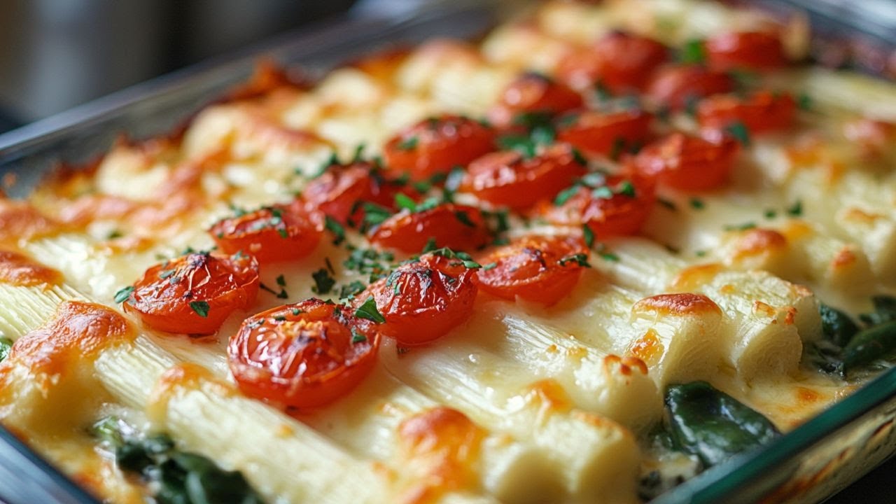 Spargel überbacken, mit Tomate und Spinat - Einfache Rezepte
