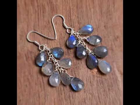 Pear silver gemstone earrings, size: free