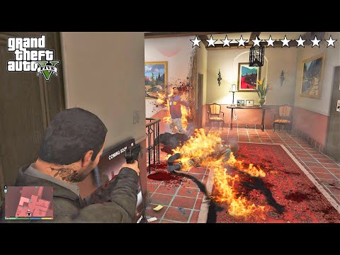 GTA 5 - Michael's TEN STAR COP BATTLE IN HIS MANSION (GTA V Funny Moments)