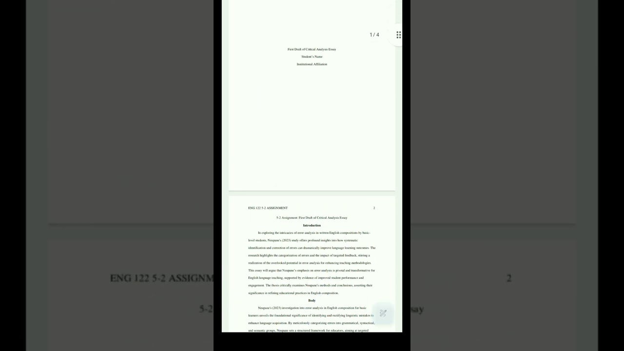 Crafting Your First Draft: ENG 122 5-2 Critical Analysis Essay Guide
