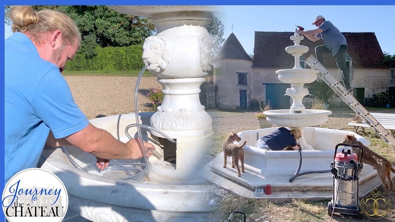 The Fountain is Leaking!! Repairing our Chateau Courtyard Fountain - Journey to the Château, Ep. 232