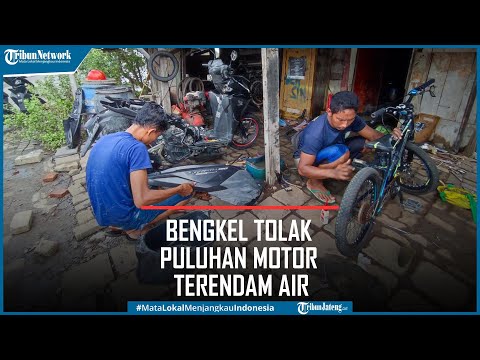 Banjir Rob Semarang, Bengkel Sampai Tolak Puluhan Motor Terendam Air