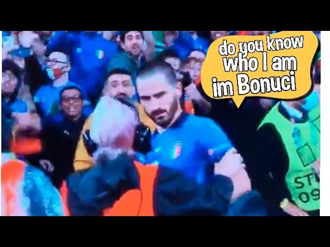 steward confuses bonucci for a fan and tries to block him