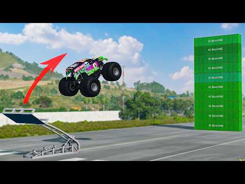 Monster Trucks Gravity Difference - Earth, Moon, Jupiter, Mars, Sun - Beamng Monster Truck crashes