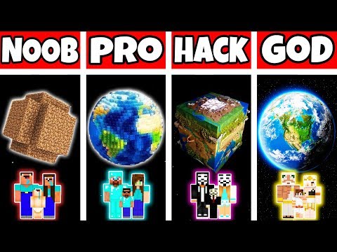Minecraft: FAMILY PLANET EARTH BUILD CHALLENGE - NOOB vs PRO vs HACKER vs GOD in Minecraft