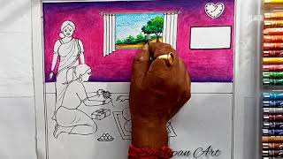 How to draw Raksha bandhan ||pastel colour scenery drawing step by step indoor scenery||Sandipan Art