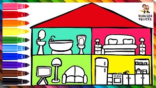 Cómo Dibujar Una Casa 🏠 Dibuja y Colorea Una Casita Arcoiris 🛋️🚽🔪🌈 Dibujos Para Niños
