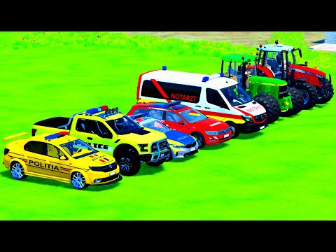 TRANSPORTING VOLKSWAGEN, MERCEDES, DODGE, FORD RAPTOR POLICE CARS! - Farming Simulator 22