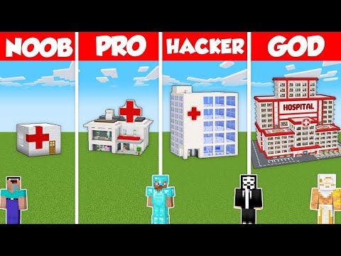 Noob Builder - Minecraft - HOSPITAL AMBULANCE BASE BUILD CHALLENGE - Minecraft Battle: NOOB vs PRO vs HACKER vs GOD / Animation