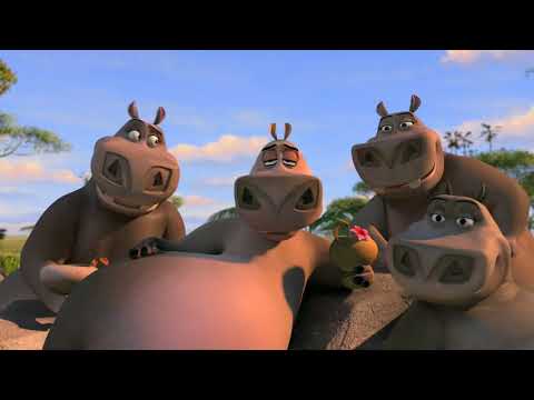 Madagascar: Escape 2 Africa 2008 trailer frame with Alex, Marty, Gloria and Melman above the African savanna