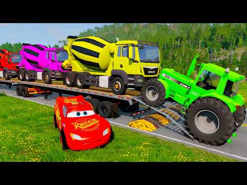 Flatbed Truck McQueen | Transportation with Truck - Pothole vs Car #114 | BeamNG.Drive Gameplay