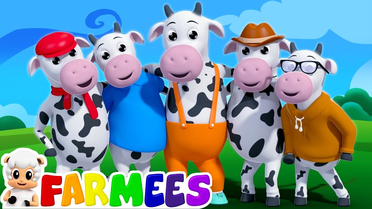 Putar video five little cows | nursery rhymes | 3d rhymes | kids songs | farm song by Farmees sekarang five little cows | nursery rhymes | 3d rhymes | kids songs | farm song by Farmees