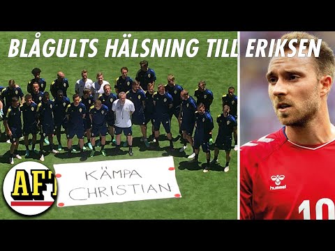 Christian Eriksen fick hjärtstillestånd på plan – här hyllas han av svenska landslaget