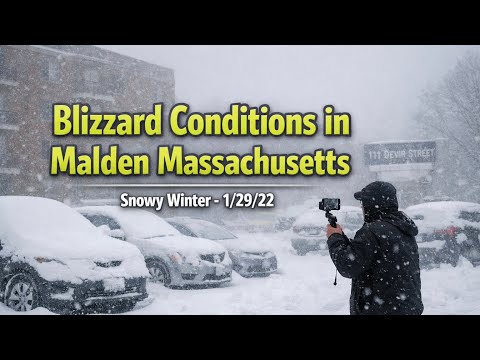 🌨️ Blizzard Conditions in Malden Massachusetts | Snowy Winter - 1/29/22
