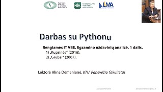 IT VBE programavimo uždavinių analizė ir sprendimas ir Python kalba. 1 dalis