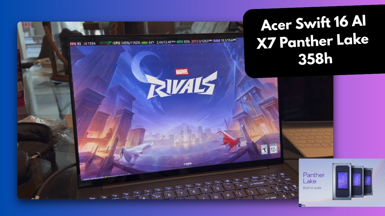 Acer Swift 16 AI laptop running a game, 16GB Panther Lake review