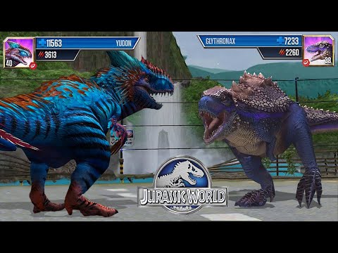 YUDON VS GLYTHRONAX - JURASSIC DINOSAUR BATTLE || JURASSIC WORLD THE GAME