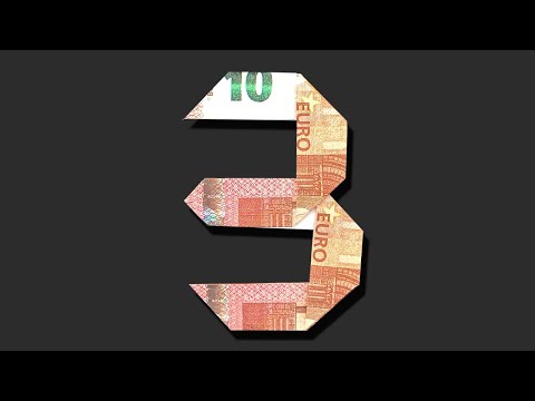 Geldschein falten Zahl 3 - Origami Geldgeschenk Tutorial - Nummer 3/10
