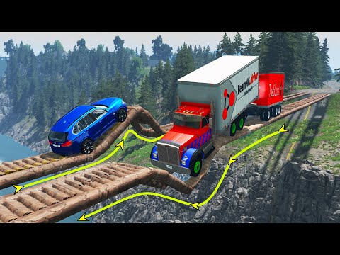Cars vs Log Bridge with Speed Bumps and Potholes | BeamNG DRIVE