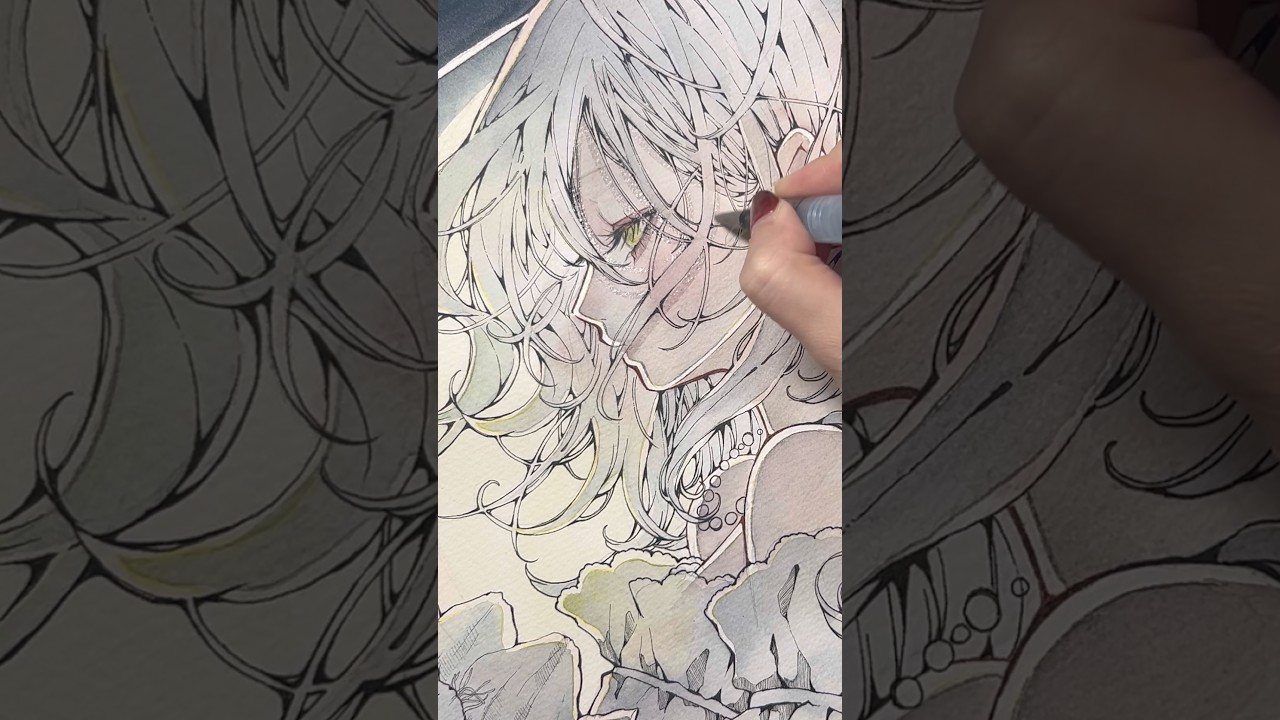 月下美人ASMR色塗りメイキングウウウウン #イラスト #イラストメイキング #アナログ #透明水彩 #メイキング #shorts #short #illustration