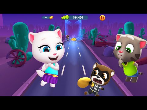 Talking Tom Gold Run Las Vegas Version! 💥 Neon Angela & Talking Tom vs Roy Raccoon 🌵