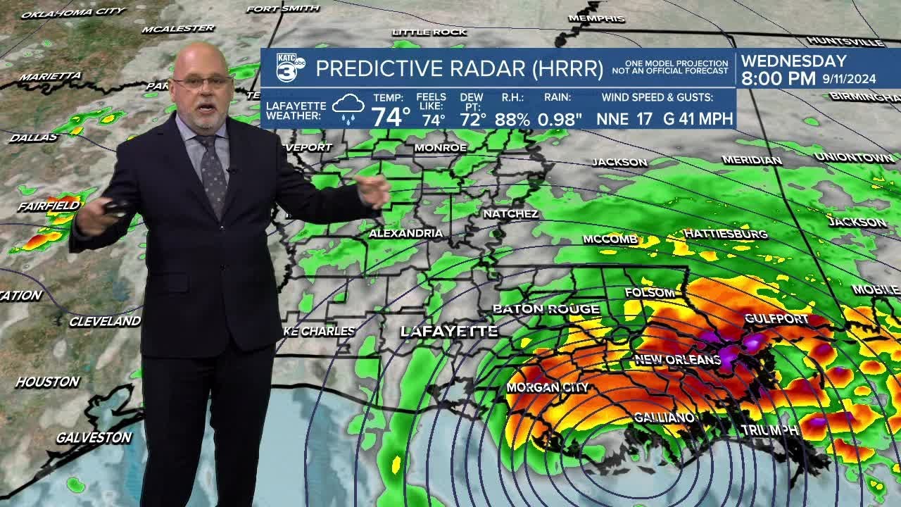 Predictive radar shows hour-by-hour look at Hurricane Francine's impact on Louisiana