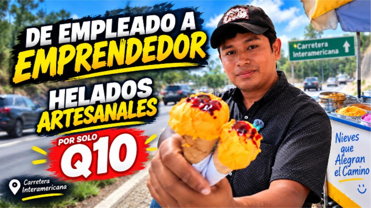Cristian, emprendedor de helados artesanales sobre la carretera Interamericana, Guatemala