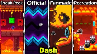 Dash: Sneak Peek VS Official VS Fanmade VS Recreation - Geometry Dash 2.2