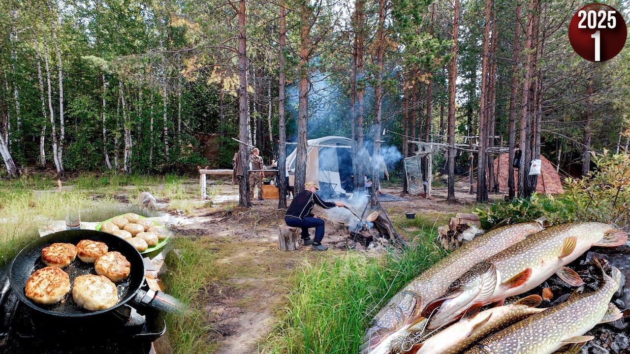 На рыбалку с Удинцевыми. Сезон 2025. Новые места, быт, котлеты из щуки. Приходил 