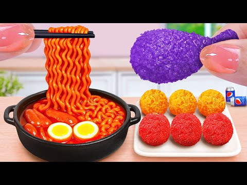 Top Korean Street Food 🍗 Fried Chicken Drumstick and Noodles in Mini Kitchen 🍗 Tina Mini Cooking