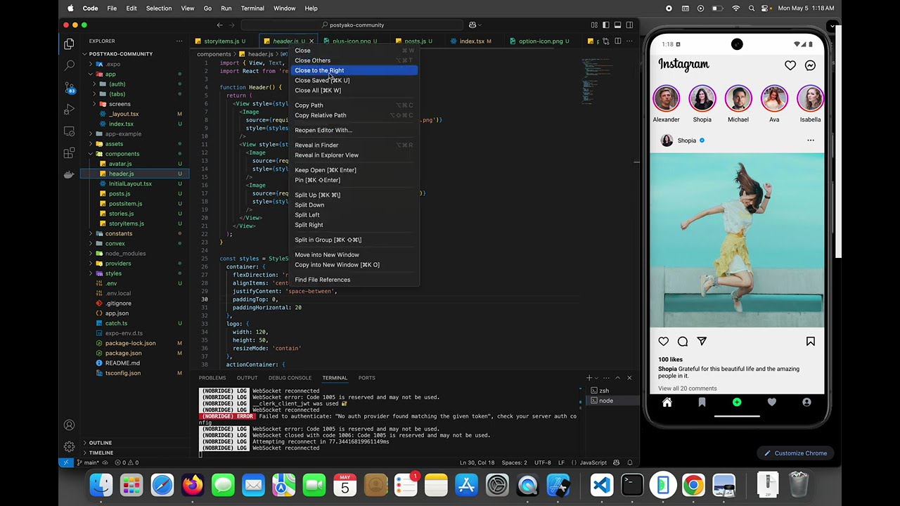 Create instagram clone UI using react native expo