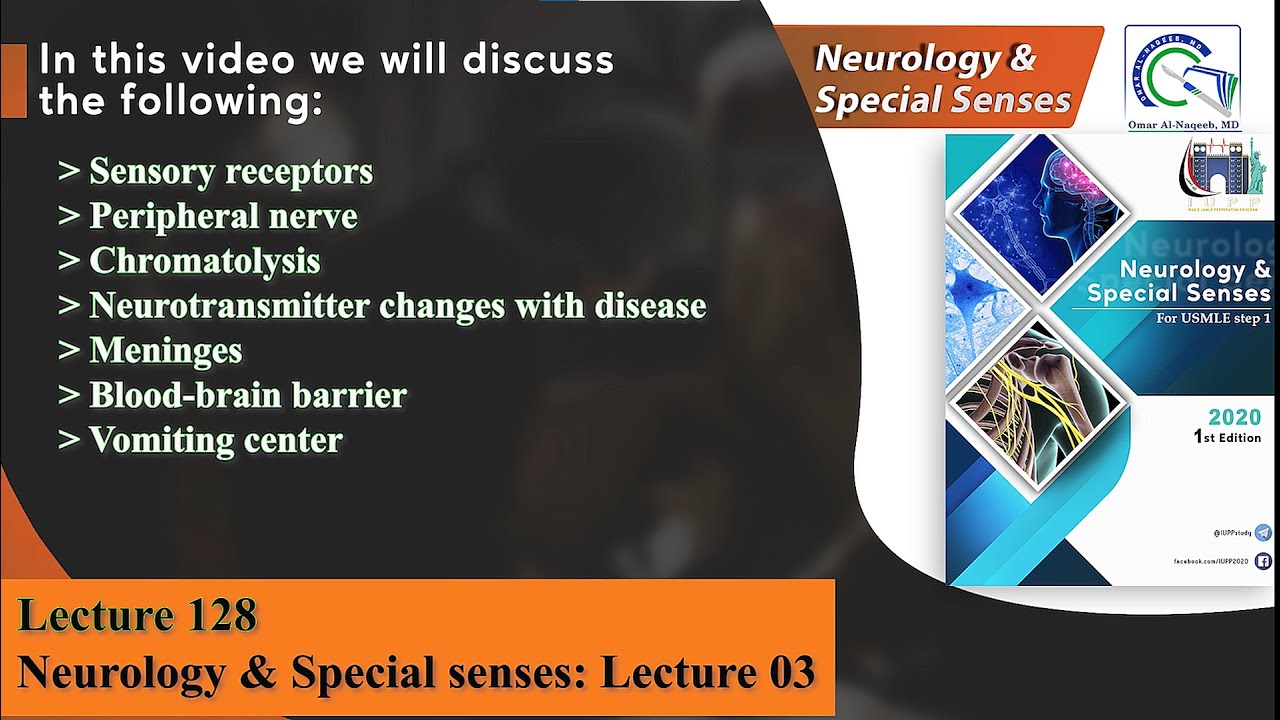 Sensory receptors || Chromatolysis || Neurotransmitter || Meninges || Blood brain barrier