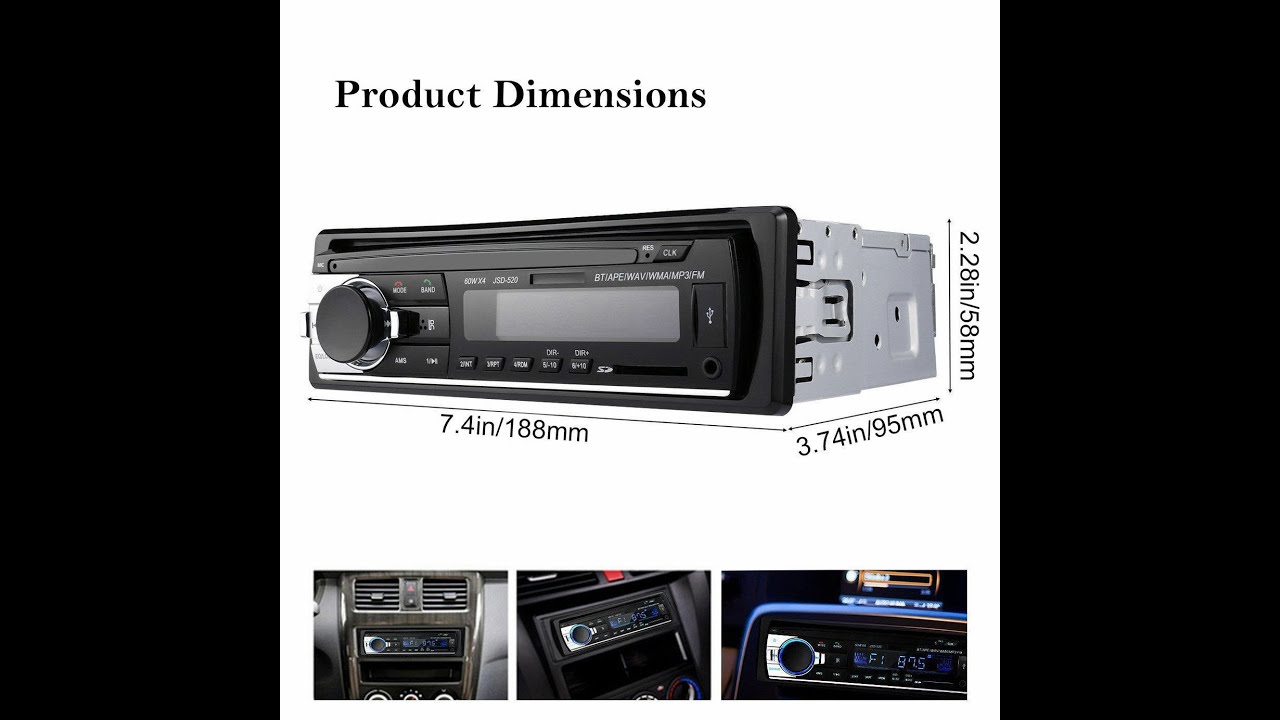 520 1 DIN Car Stereo FM In Dash Radio  Bluetooth SD/USB MP3 AUX Handsfree Head Unit