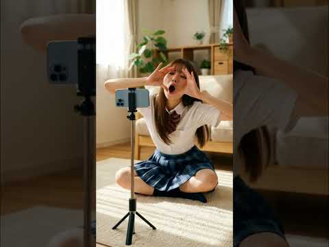 制服姿の女の子が自撮りしている