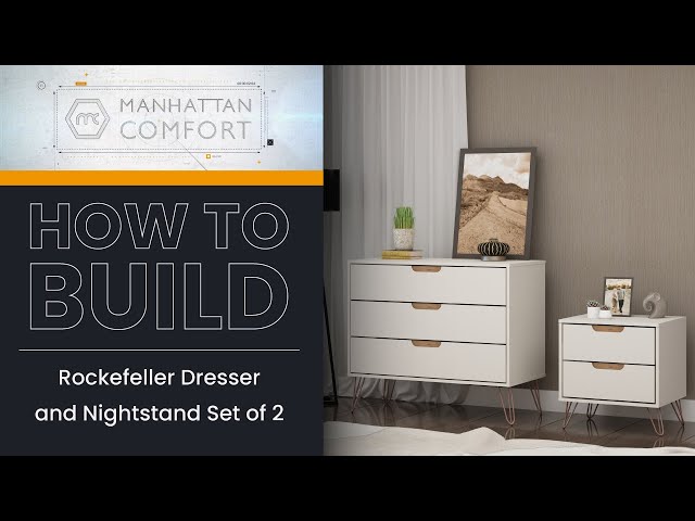 Manhattan Comfort Rockefeller Dresser and Nightstand Set in Black