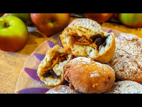 Ponchiky" Ukrainian Street Food Pastry filled with Apples