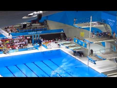 Mexican Diver doing inward 4.5 flips in tuck position in Men's Diving 10m Semi Final London Olympics