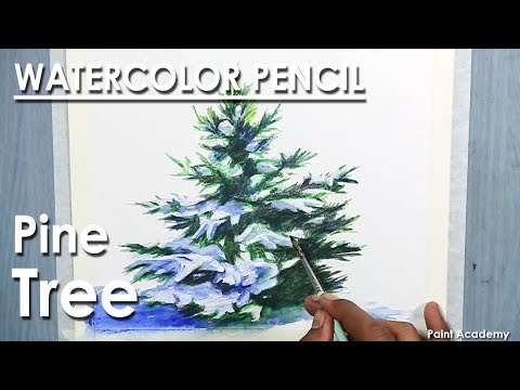 Mountains and Pine Tress Watercolor Pencil Landscape Drawing | steps to follow