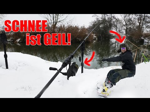 Angeln im Schnee am kleinen Fluss. 🥶