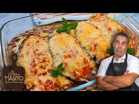 Berenjenas rellenas de pollo, muy ligeras y faciles de hacer