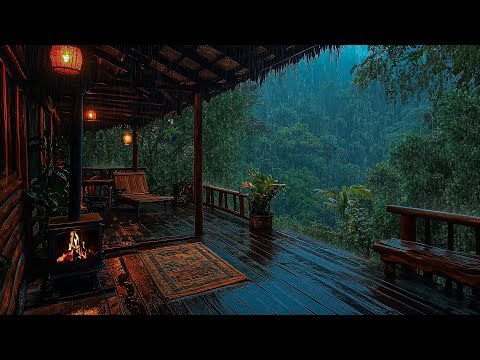 Forest Porch Ambience on a Rainy Day: Rain and Fireplace Sounds for Your Deep Sleep, Calm Your Mind