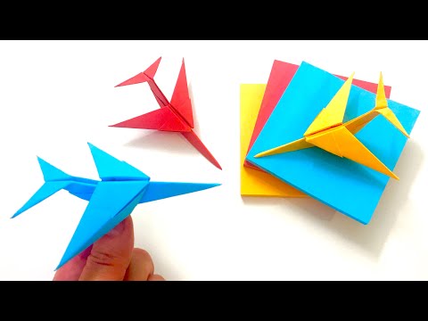 How to make Paper Airplane Origami - Sticky Note Origami Airplane Paper Craft Easy Tutorial