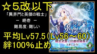 【☆5改以下、平均Lv57.5（Lv56～60）、絆100％】異界門と英傑の戦士「絶壱」難【城プロ】