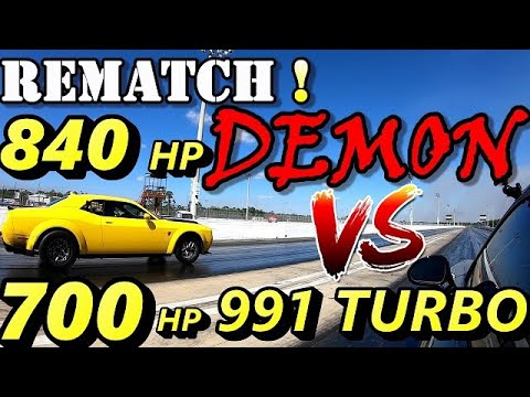840 HP Dodge Demon vs Champion Porsche 991 Turbo S - Drag Race Rematch - Road Test TV®