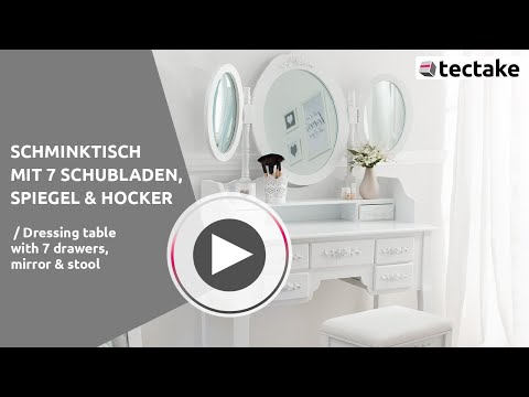 Produktvideo Schminktisch mit 7 Schubladen, Spiegel & Hocker im Antik Look | tectake